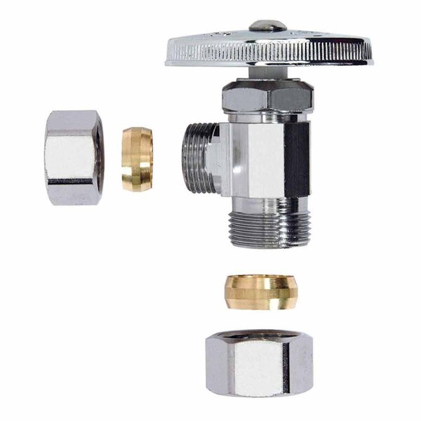 5/8 Inch Comp X 1/2 Inch Comp Multi Turn Brass Angle Stop Valve